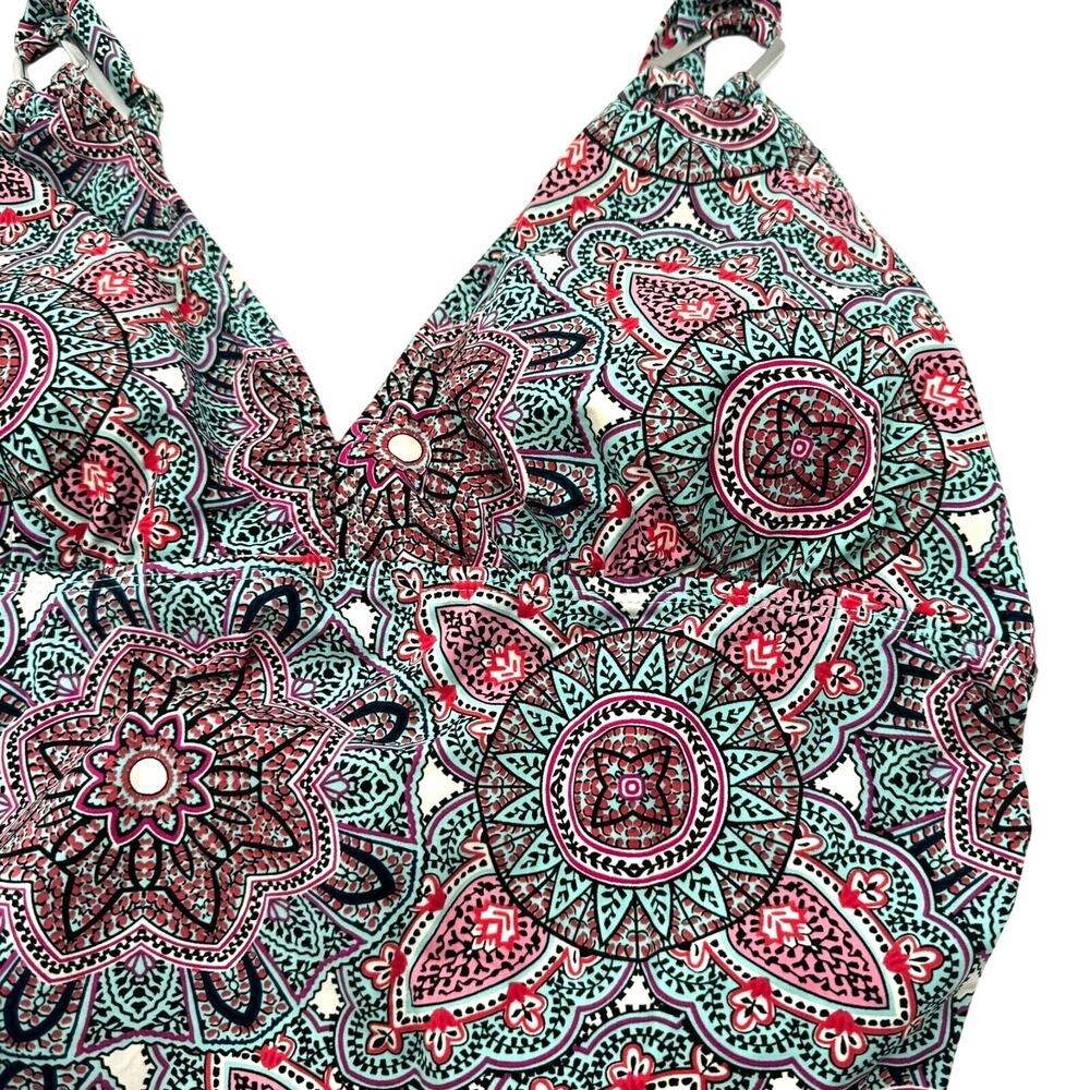 LOVE YOUR ASSETS SPANX | XL Turquoise Pink Floral Pattern Shirred One Piece Swim